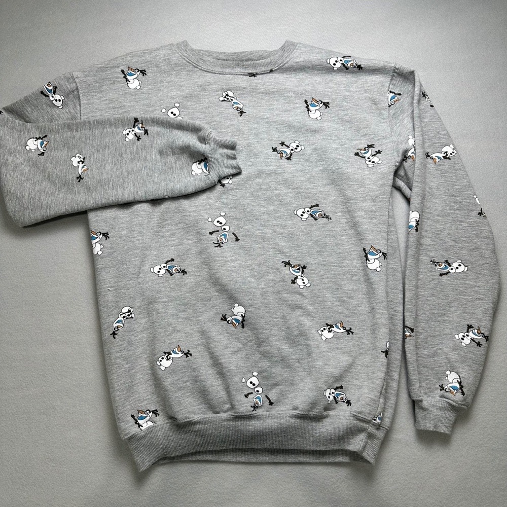 Disney Frozen Olaf Sweatshirt Unisex Small Gray All Over Print JT22831
